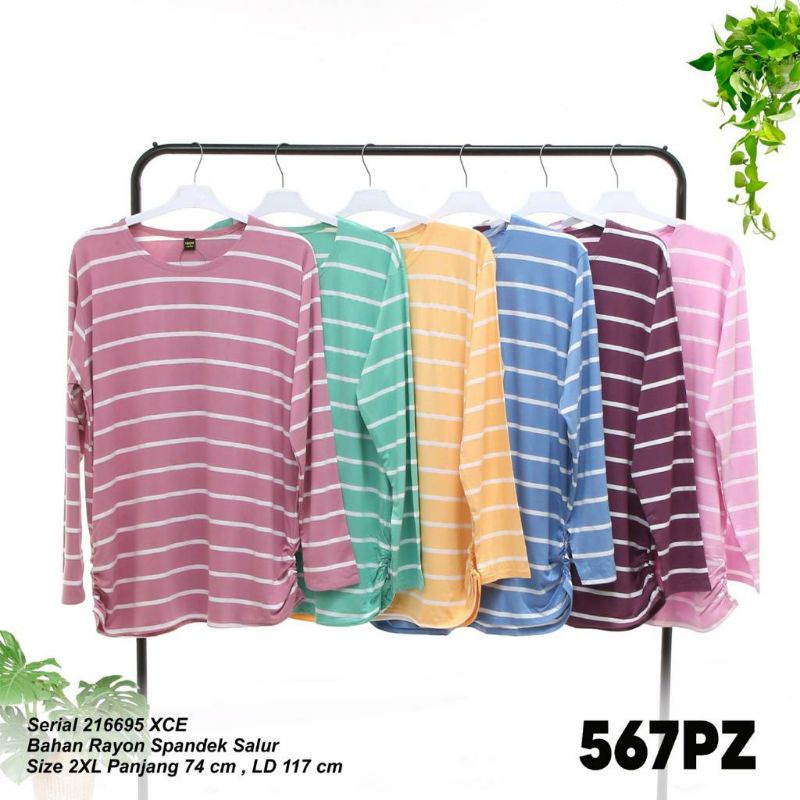kaos spandek lemone XXL LD 110-120 motif garis/ kaos lengan panjang/ kaos jumbo