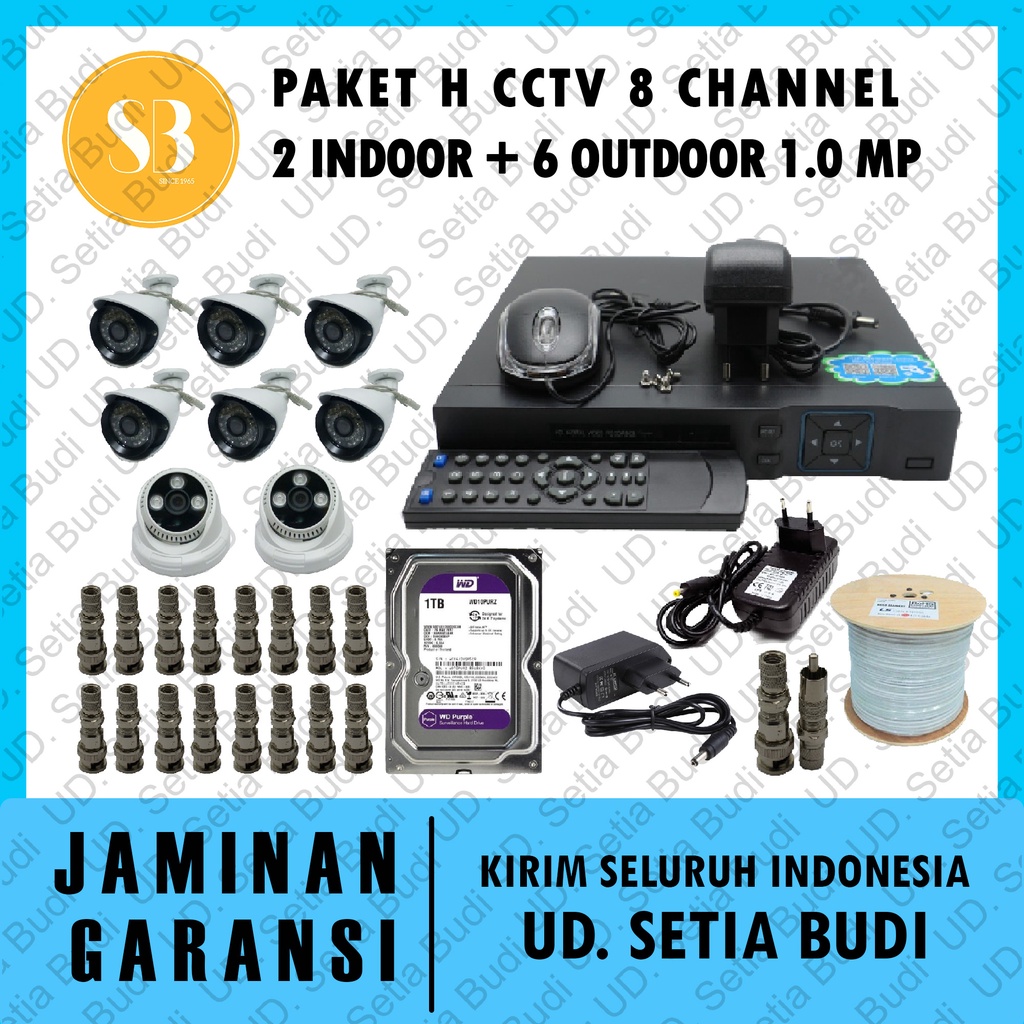Paket H CCTV 8 Channel: 2 Indoor + 6 Outdoor 1.0 MP