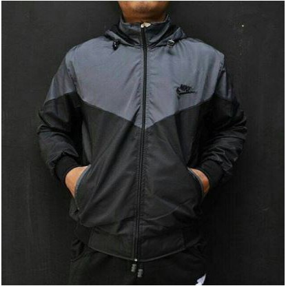 Jaket Parasut Nike Abu Tua Hitam Jaket Olahraga Pria Wanita-abu tua hitam