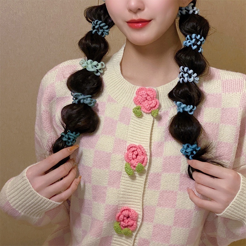 6pcs Ikat Rambut Elastis Model Kabel Telepon Gaya Korea Untuk Wanita