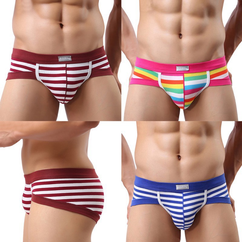 Pakaian Dalam Pria: Celana Brief Katun dengan Motif Garis, Bahan Katun Lycra