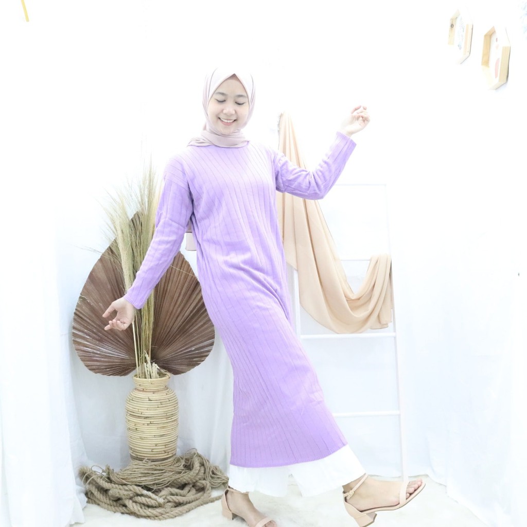 Claudy Dress Jumbo bahan rajut premium Tebal Tidak menerawang bahan halus adem Meral / Tunik Rajut P