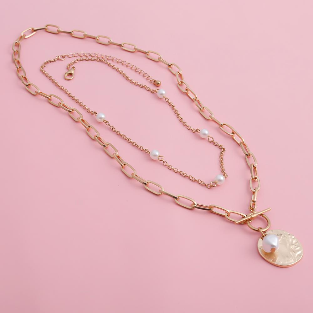 Gothic Baroque Pearl Coin Pendant Choker Necklace for Women Wedding Punk Bead Lariat Gold Color Long Chain Necklace Jewelry Gift