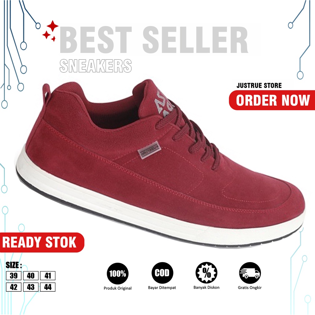 Justrue Sepatu Pria Sneakers Merah Original 100%822