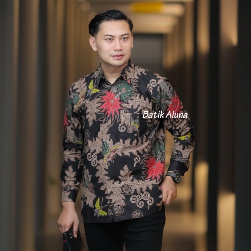 Baju Batik Pria Lengan Panjang Modern Premium hem batik pria lengan panjang pake puring Kemeja Batik Pria Modern Lengan Panjang Casual Modis Slim Fit Trendy Masa Kini Fashion Batik Aluna Full Furing