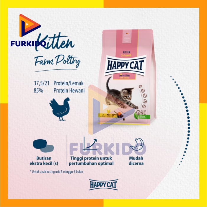 Happy Cat Kitten Farm Poultry 1,3 Kg / Makanan Kering Kucing