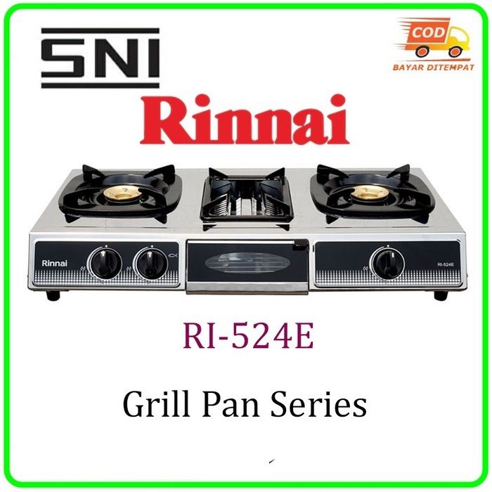 Rinnai Kompor Gas RI-524E Kompor Gas 3 Tungku (1 Tungku Grill Pan)