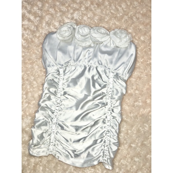 White Rose Tube Top & Black Brockat Dress (NEW)