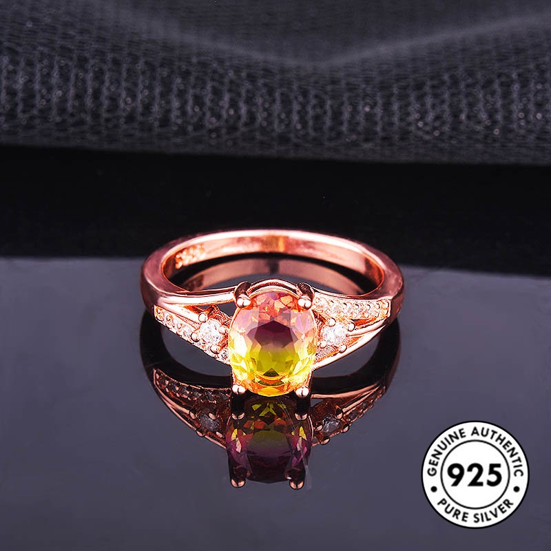 Cincin Sterling Silver 925 Dengan Permata Warna Rose Gold Untuk Wanita