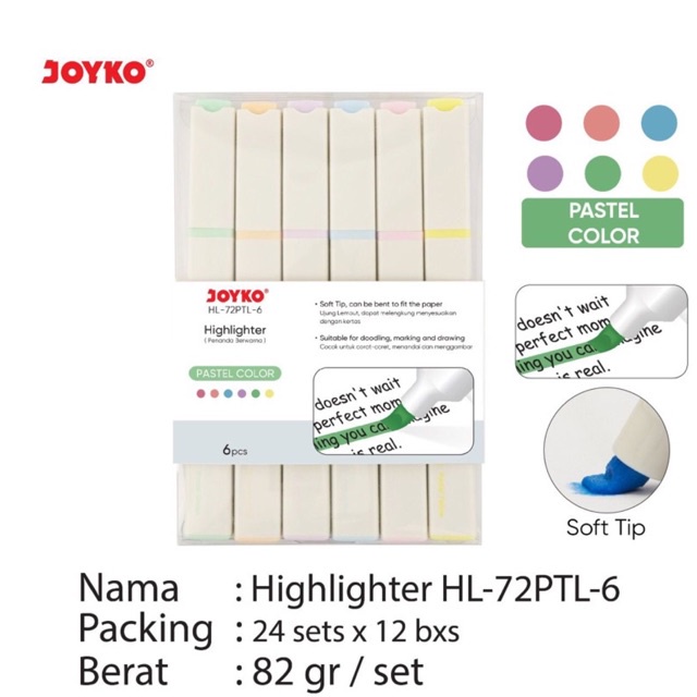 

mdn HL72PTL Highlighter Set JOYKO / Penanda Warna Warni harga 1 set tersedia Pastel Soft Colour dan