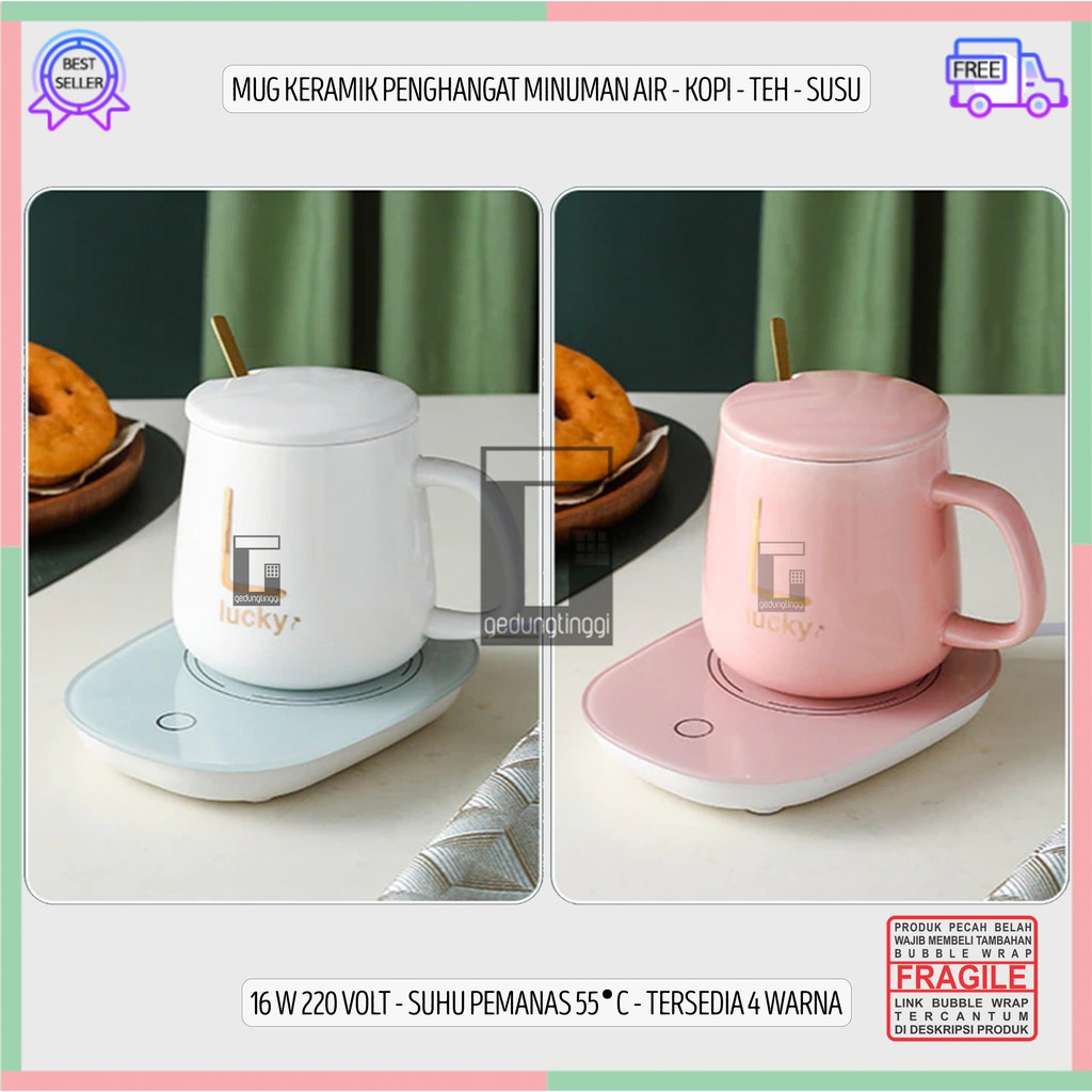 Mug Cangkir Gelas Listrik Pamanas Penghangat Minuman Kopi Susu Cup Coffee Warmer Elektrick Keramik