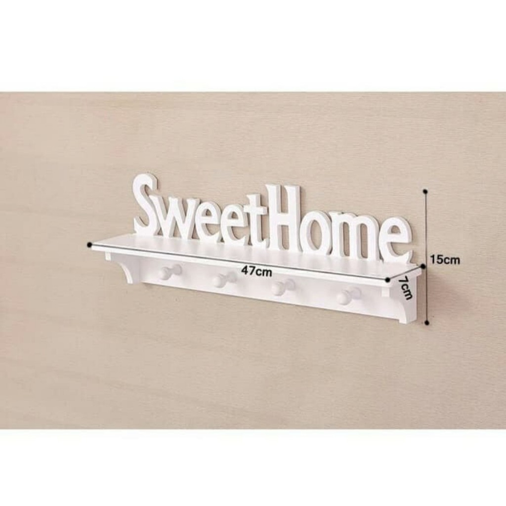 SWEETHOME RAK GANTUNG AMBALAN SHABBY CHIC SWEET HOME PUTIH 4 BUAH HOOK MURAH