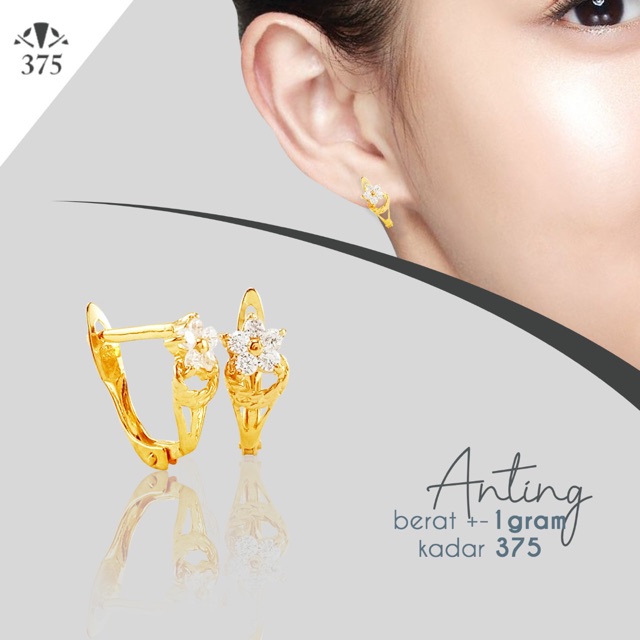ANTING KLIP WANITA BUNGA SIMPLE EMAS ASLI KADAR 375