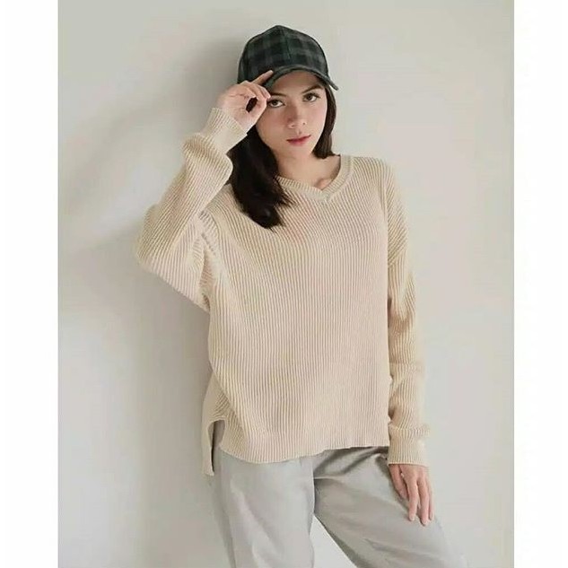 VIONA - QIYA SWEATER - VNECK BOXY RAJUT SWEATER