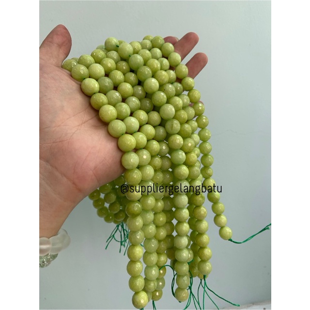 batu alam GREEN LIME AGATE FACETED 12mm cutting aksesoris hijau kuning