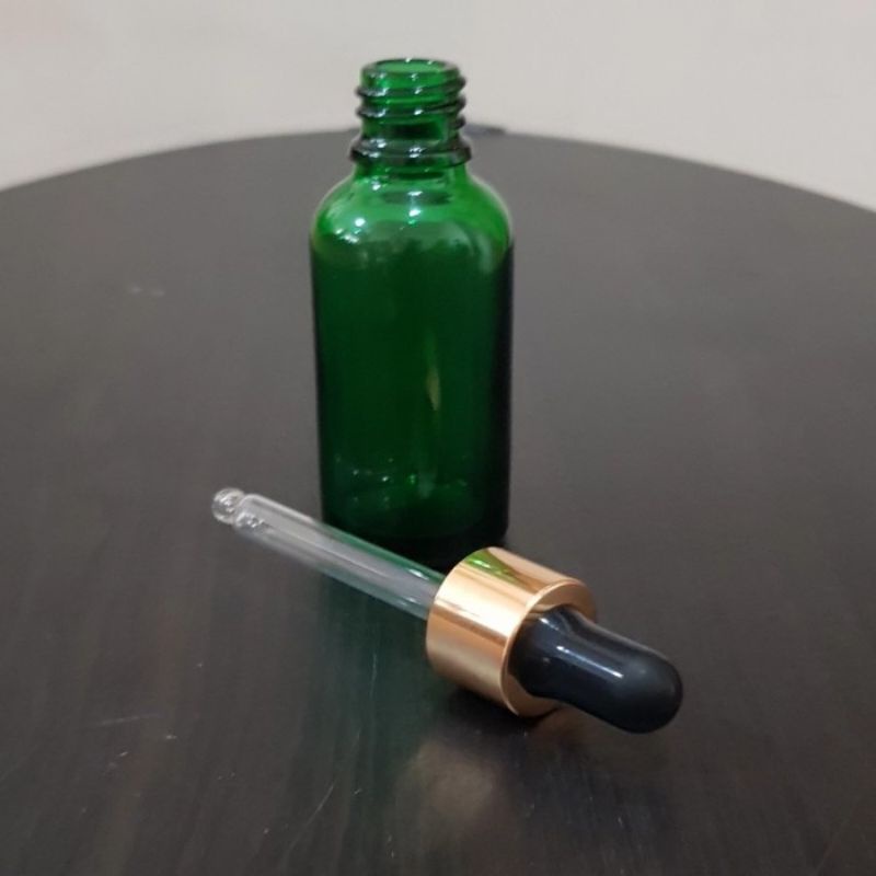 botol kaca pipet 30ml tebal hijau - ring almunium gold