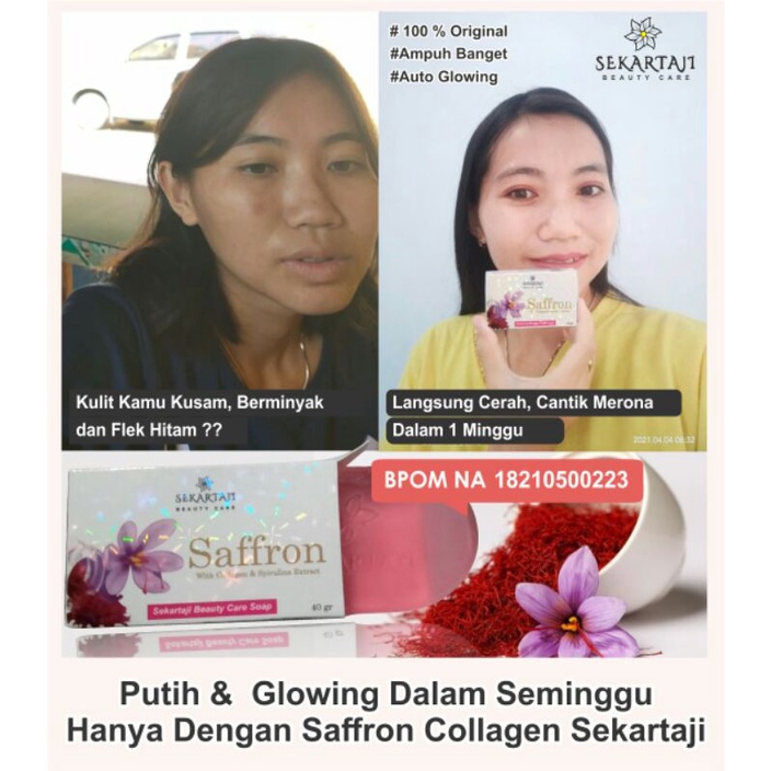 SABUN PENGHILANG JERAWAT DAN PEMUTIH WAJAH EXTRA SAFFRON + SPIRULINA PLUS COLAGEN