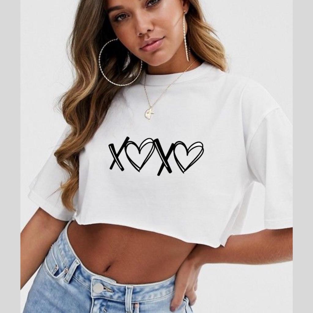 Clothing May - Kaos Crop Top Xoxo Simple Kaos Distro Croptop Atasan Krop Top Wanita Cewek Viral