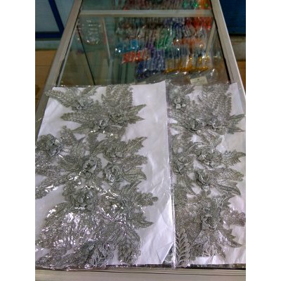 Bordir Rose 11 Bunga Silver   Kebaya   Bunga Bordir   Bordir Kebaya Pesta   Payet   Bordir Kebaya W