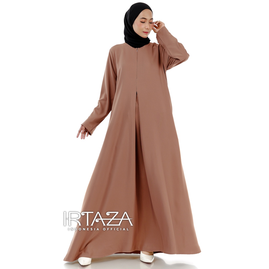 Gamis Abaya Polos Rainbow Twill Shakila Dress Busana Muslimah-Abaya Almond