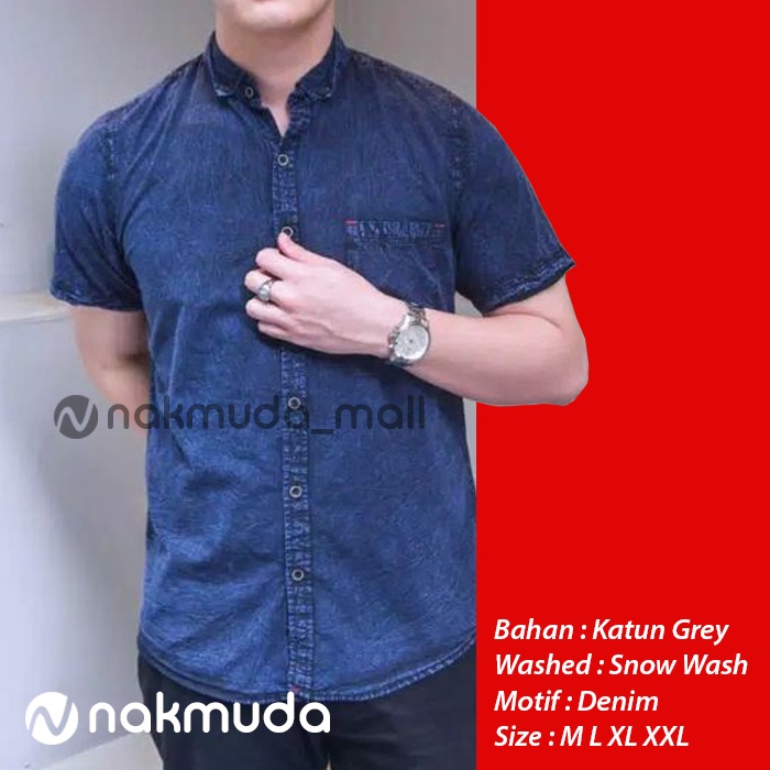 Kemeja Pria Motif Jeans Denim Lengan Panjang Pendek Levis Baju Casual Slimfit Distro Kasual