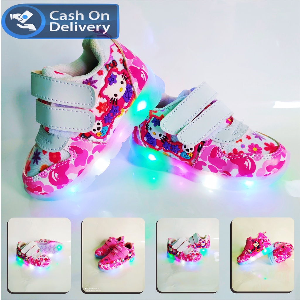 Sepatu Anak Perempuan Lampu led Kado Sneakers Hello Kitty Nyala 22 - 30