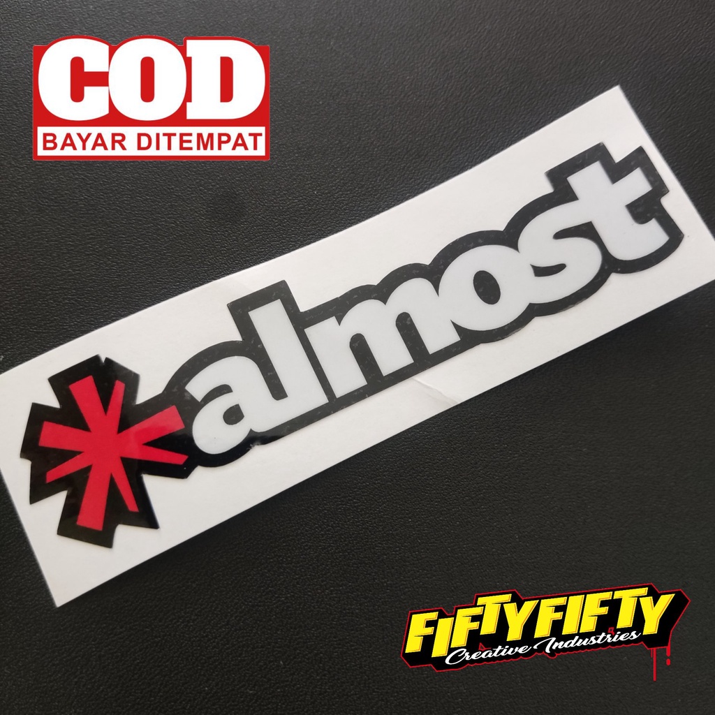 Stiker Print Cut ALMOST Stiker Printing Laminasi Glossy Stiker Motor Mobil Helm Sudah Membentuk Pola Desain