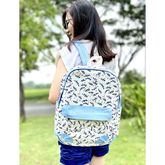 Tas Gendong Wanita KANVAS ANAK REMAJA SEKOLAH  Biru Muda Ransel Wanita Berkualitas Fashion Premium  