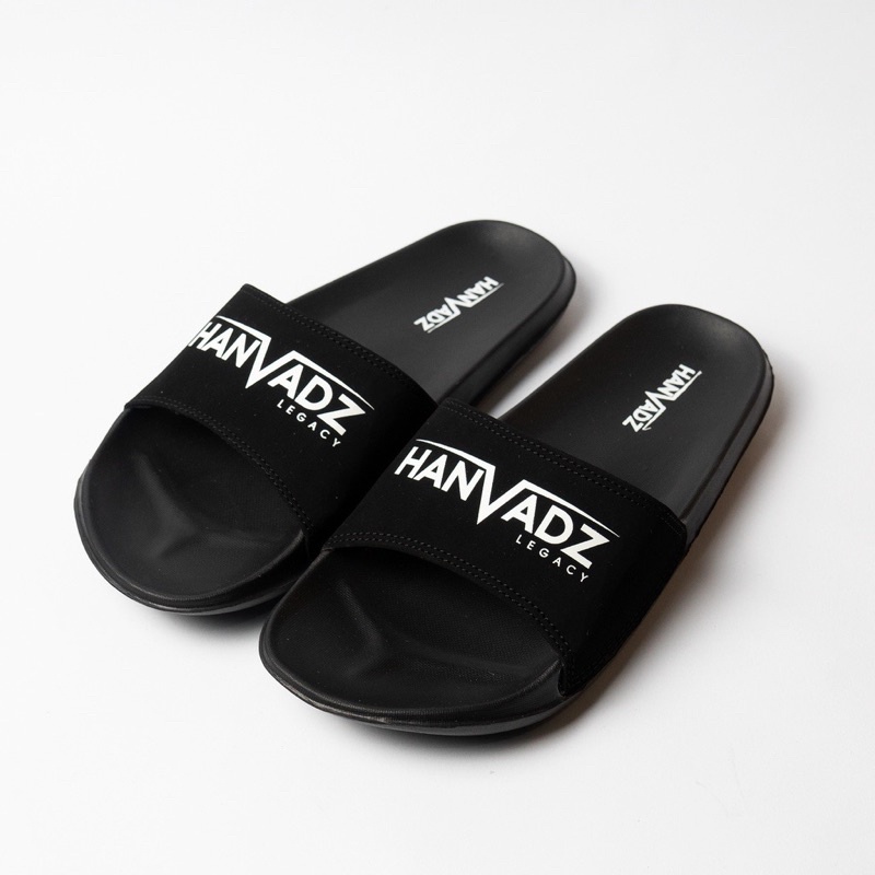 Sandal Slop Handvadz Black White Text Original