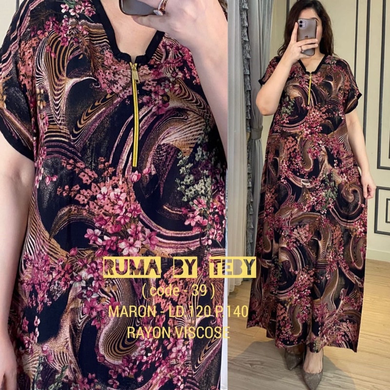 Daster Arab TEBY RUMA Series Dress Rayon Super Originanal Best Seller-Maron Code 39