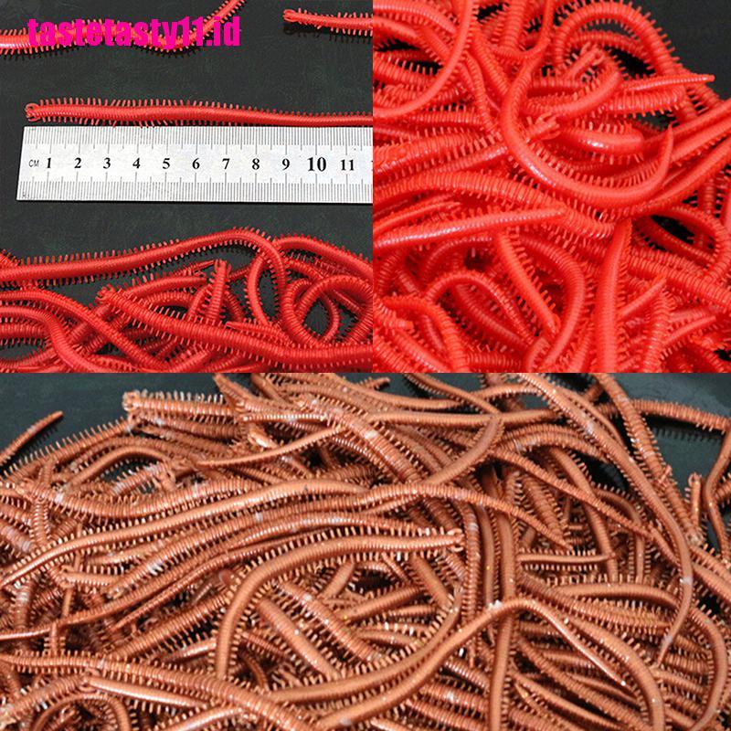 10pcs / Set Umpan Pancing Bentuk Cacing Merah Bahan Karet