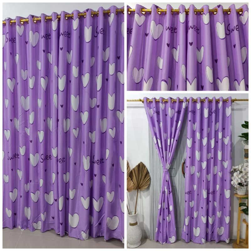 Gorden Hordeng Korden Jendela Pintu Murah Minimalis Tirai Motif Love Ungu 12 Ring