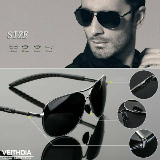 Kacamata aviator original VEITHDIA 3088 sunglasses Polarized UV 400 desain elegan