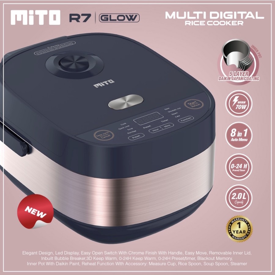 MITO Magic Com Digital / Rice Cooker R7 GLOW - 2 Liter 8in1 - Garansi Resmi 1 Tahun