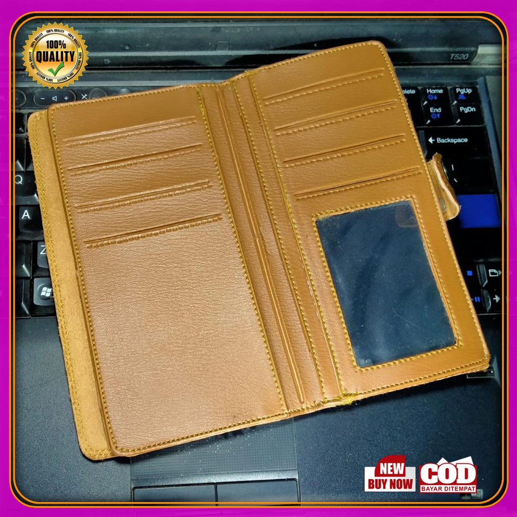 Dompet Lipat panjang kancing cowok kekinain Kasual fashionable bahan PVC