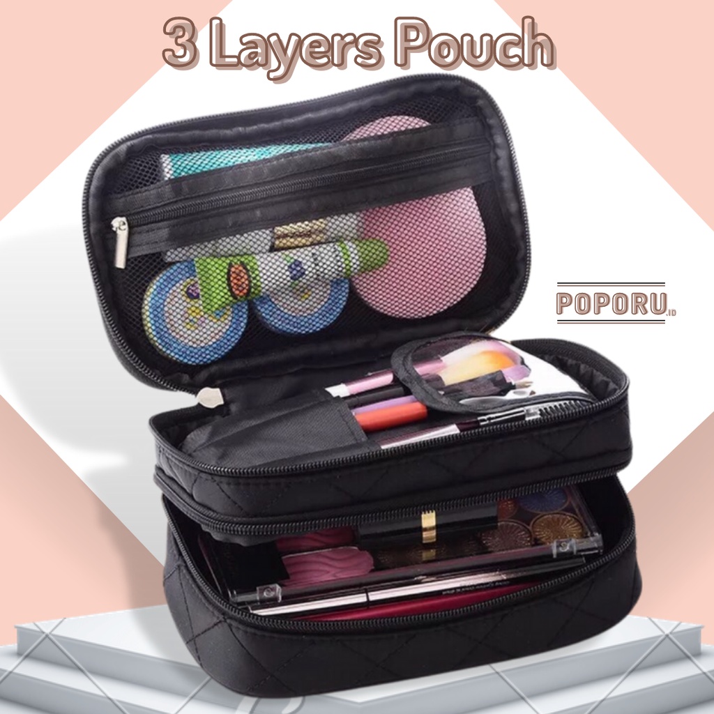 POPORU 3 LAYERS makeup pouch - cosmetic bag organizer- tas kosmetik- DOUBLE LAYERS PANACHE