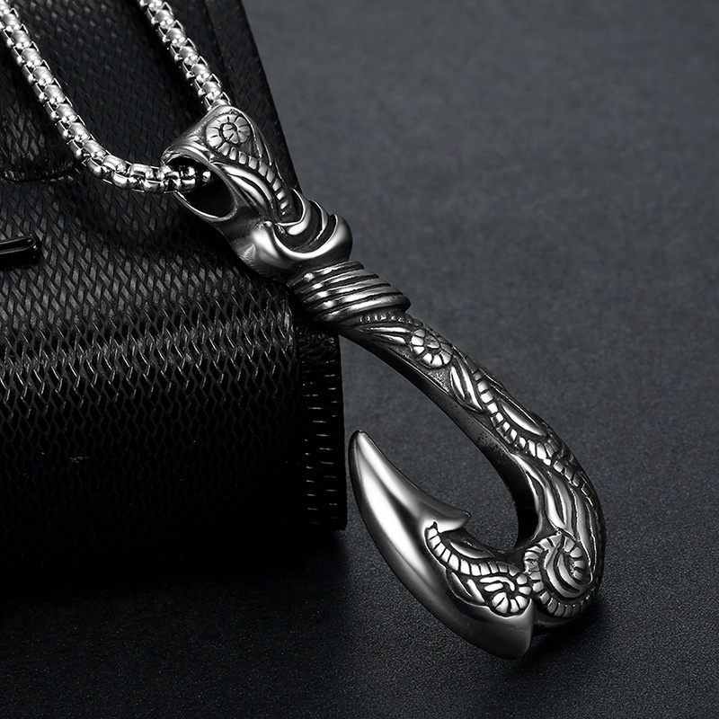 Retro Viking fishhook pendant necklace for men's punk jewelry