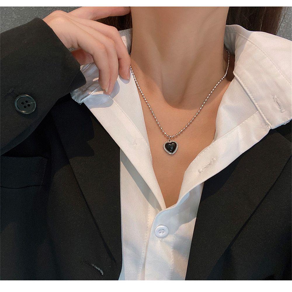 Solighter Kalung Kristal Hitam Kesederhanaan Hadiah Gaya Korea Choker Aksesoris