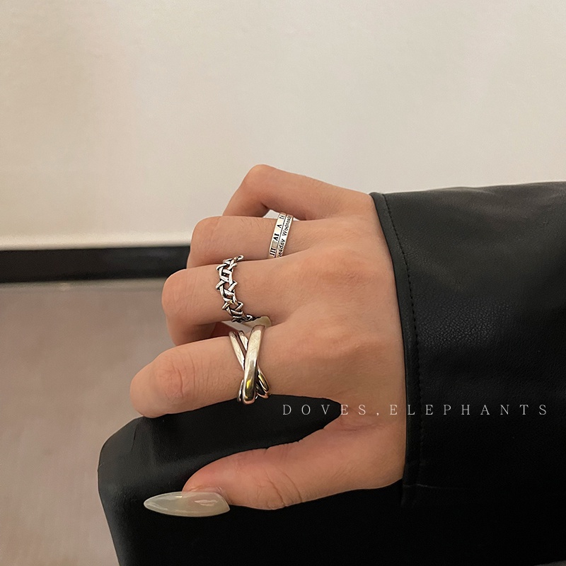 Set Cincin Model Terbuka Gaya retro hip hop Untuk Pria Dan Wanita