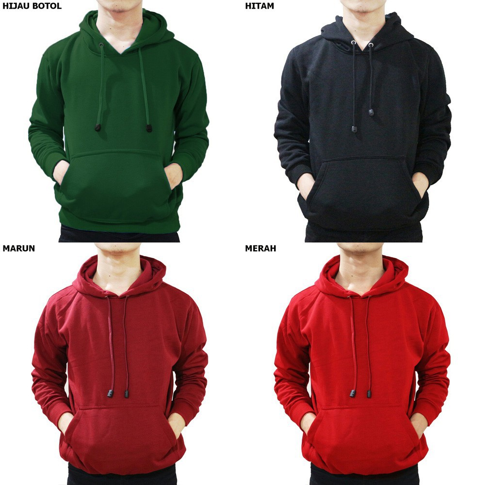 Jaket warna warni polos hoodie jumper tutup kepala tanpa resleting