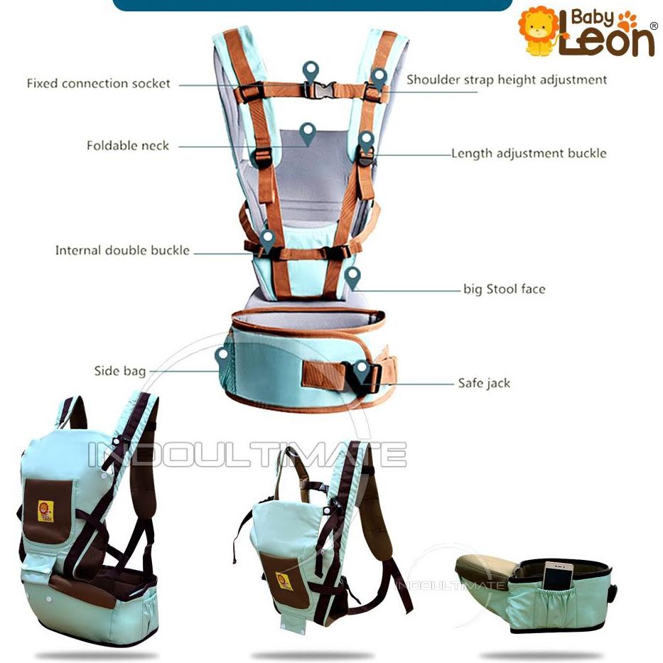 5in1 Gendongan Bayi Hipseat BABY LEON Depan Multifungsi (0-3 Tahun) Anti Capek Kanguru by-60 geos Ge