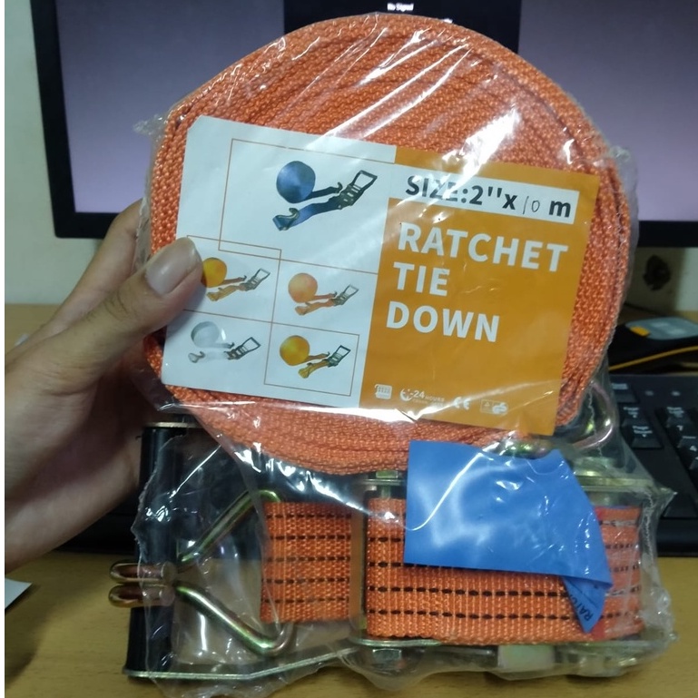 KUALITAS SANGAT KUAT !! Ratchet Tie Down Cargo Lashing Belt 2&quot; x 10M Pengikat Barang ALAT PENGIKAT BARANG RAHCHET TIE DOWN TOMCAT