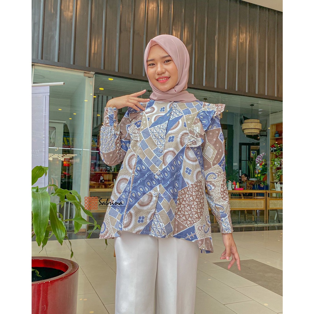 Meila Blouse Batik Kekinian Modis Pastel Soft Busui Ruffle Rampel