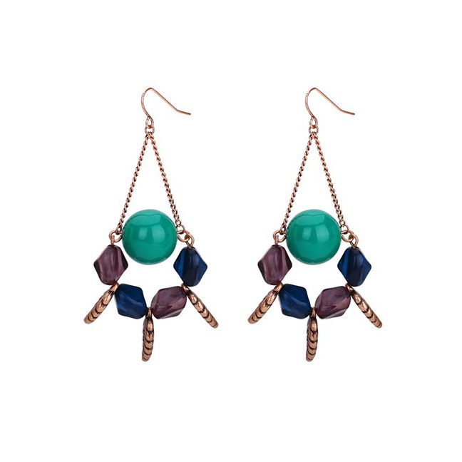 LRC Anting Gantung Fashion Color Geometric Beaded Resin Earrings F69814