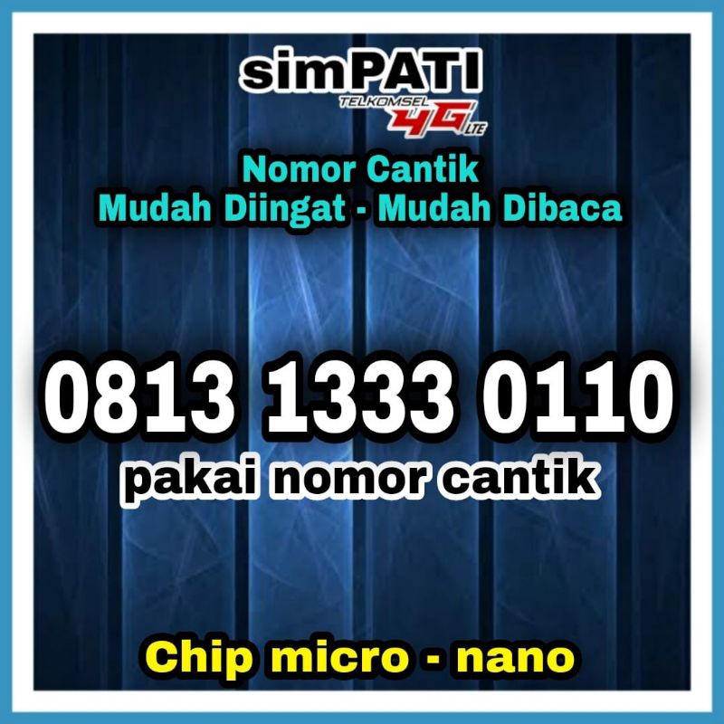 Nomor cantik simpati 4G 0813 1333 0110 Kartu Perdana Telkomsel Nomer Rapih 11111 33333 22222 000000 