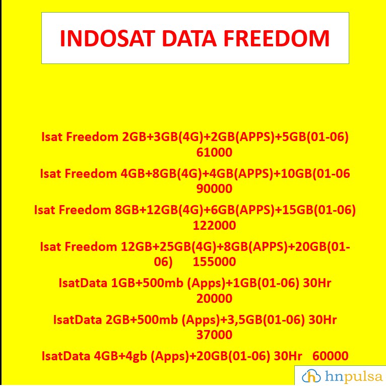 PAKET KUOTA INDOSAT 2GB 4GB 8GB 1GB DATA FREEDOM 4G APPS PAGI