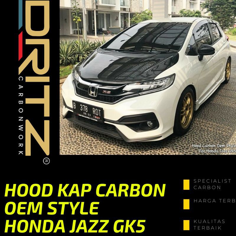 Carbon Kevlar Hood Kap Carbon Oem Style (Polos) HONDA JAZZ GK5 2015 2021 Aksesoris mobil Modifikasi 