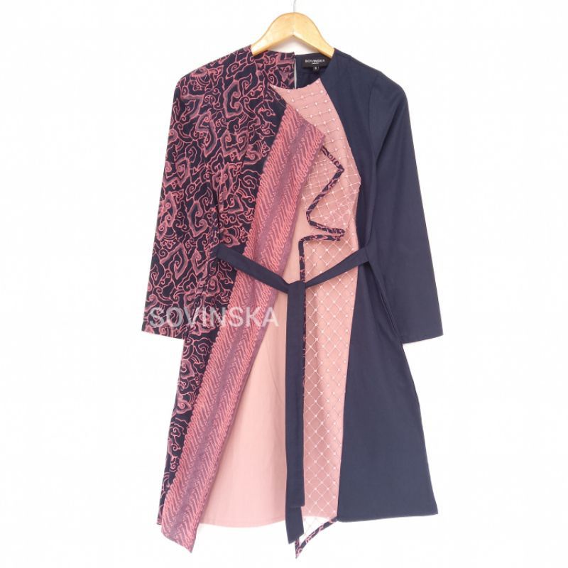 Dress Batik Kombinasi atasan Tunik baju wanita baju kerja Baju acara Lengan Panjang Motif Batik Mode