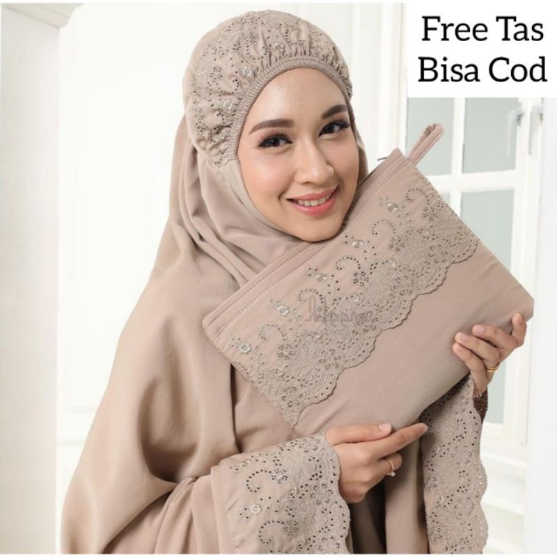 Mukena Katun Adem Jumbo Siti Khadijah Asli Original No Tas Bordir Renda Katun Premium