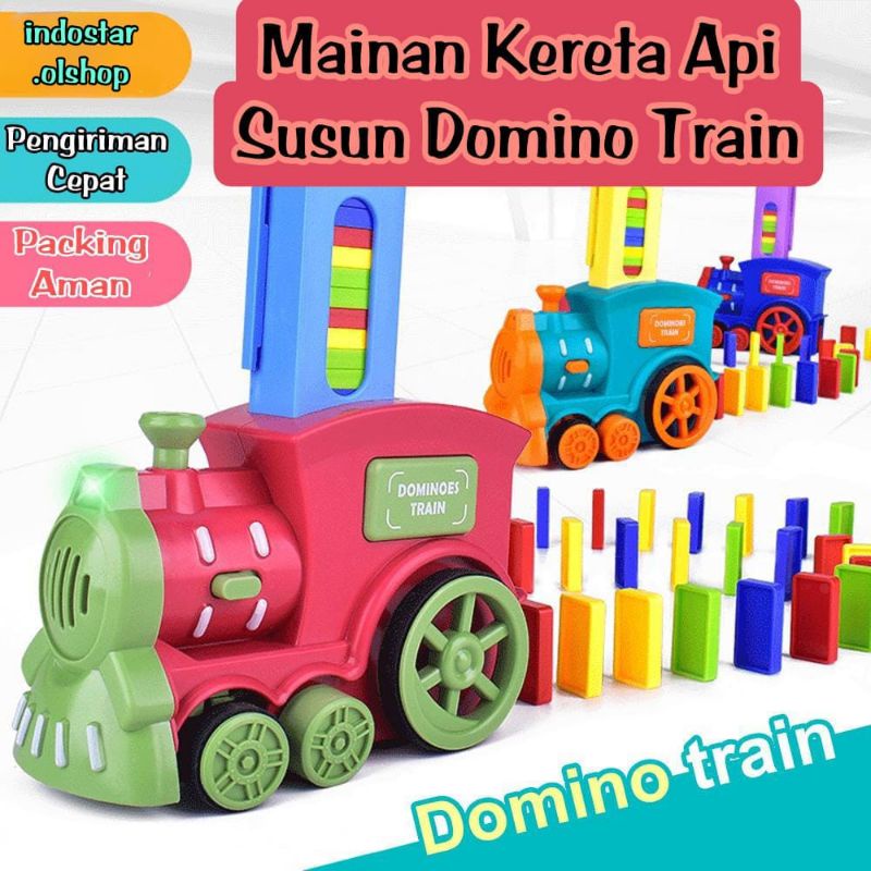 Mainan domino train include 60pcs domino/mainan anak penyusun domino